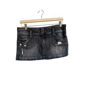 Streetwear Society Grey Distressed Denim Micro Mini Skirt Y2K Low Rise Size 7